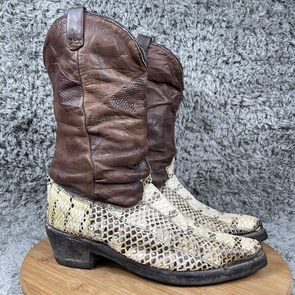 Vintage Cowboy Western Boots Women's 8 M Snakeskin Vibram Distressed - Picture 1 of 14